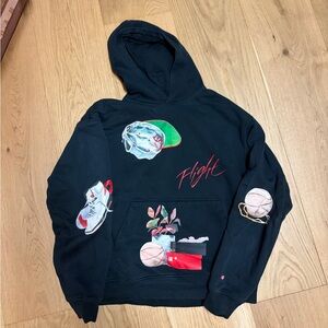Jordan Brand Black 'Flight' Graphic Hoodie with Basketball & Sneaker Motifs